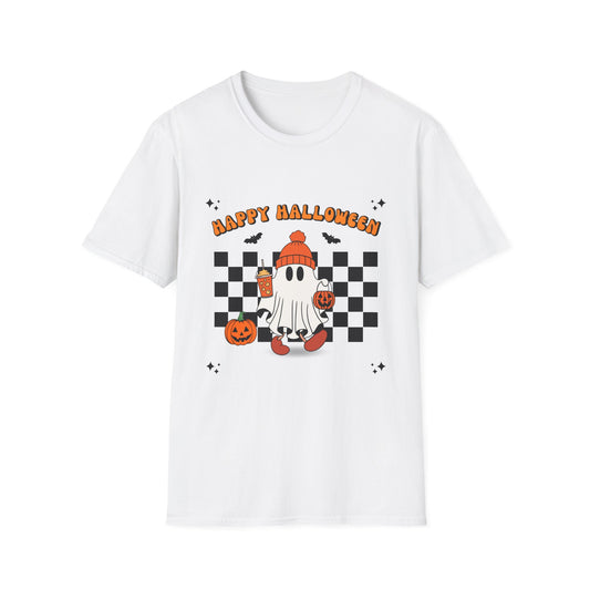 Happy Halloween Ghost T-Shirt, Unisex Softstyle Tee, Spooky Season Shirt, Fall Fashion, Halloween Gift, Cozy Casual Outfit