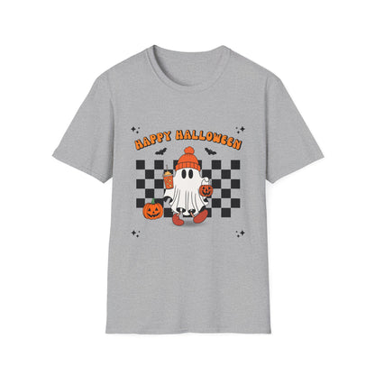 Happy Halloween Ghost T-Shirt, Unisex Softstyle Tee, Spooky Season Shirt, Fall Fashion, Halloween Gift, Cozy Casual Outfit