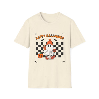 Happy Halloween Ghost T-Shirt, Unisex Softstyle Tee, Spooky Season Shirt, Fall Fashion, Halloween Gift, Cozy Casual Outfit