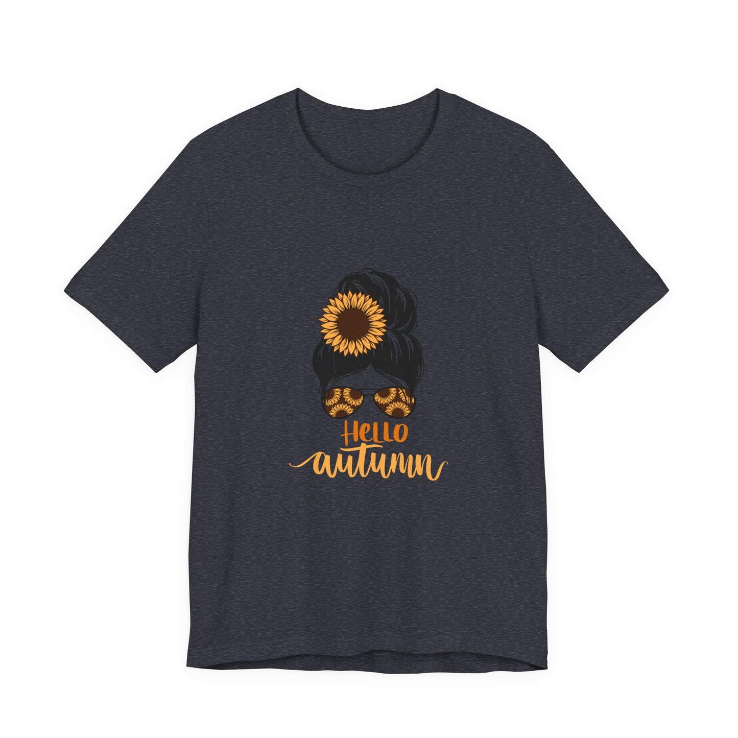 Hello Autumn Sunflower Unisex Tee, Fall Shirt, Graphic T-Shirt, Cute Autumn Apparel, Gift for Her, Seasonal Fashion