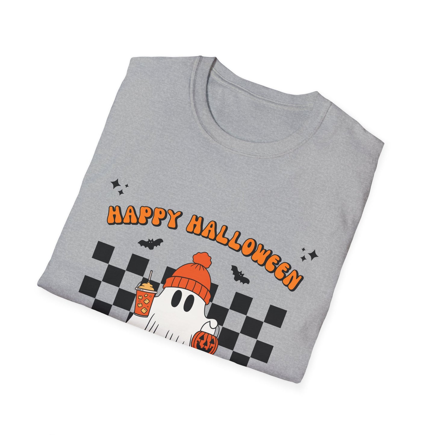 Happy Halloween Ghost T-Shirt, Unisex Softstyle Tee, Spooky Season Shirt, Fall Fashion, Halloween Gift, Cozy Casual Outfit