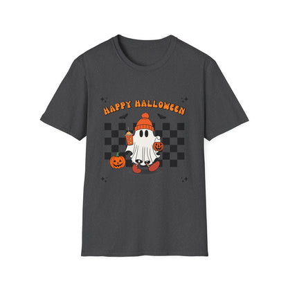 Happy Halloween Ghost T-Shirt, Unisex Softstyle Tee, Spooky Season Shirt, Fall Fashion, Halloween Gift, Cozy Casual Outfit