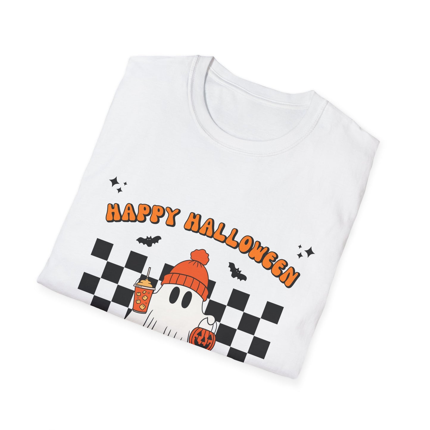Happy Halloween Ghost T-Shirt, Unisex Softstyle Tee, Spooky Season Shirt, Fall Fashion, Halloween Gift, Cozy Casual Outfit