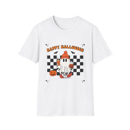 Happy Halloween Ghost T-Shirt, Unisex Softstyle Tee, Spooky Season Shirt, Fall Fashion, Halloween Gift, Cozy Casual Outfit