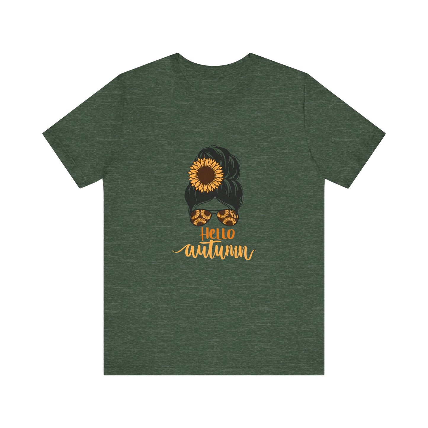 Hello Autumn Sunflower Unisex Tee, Fall Shirt, Graphic T-Shirt, Cute Autumn Apparel, Gift for Her, Seasonal Fashion