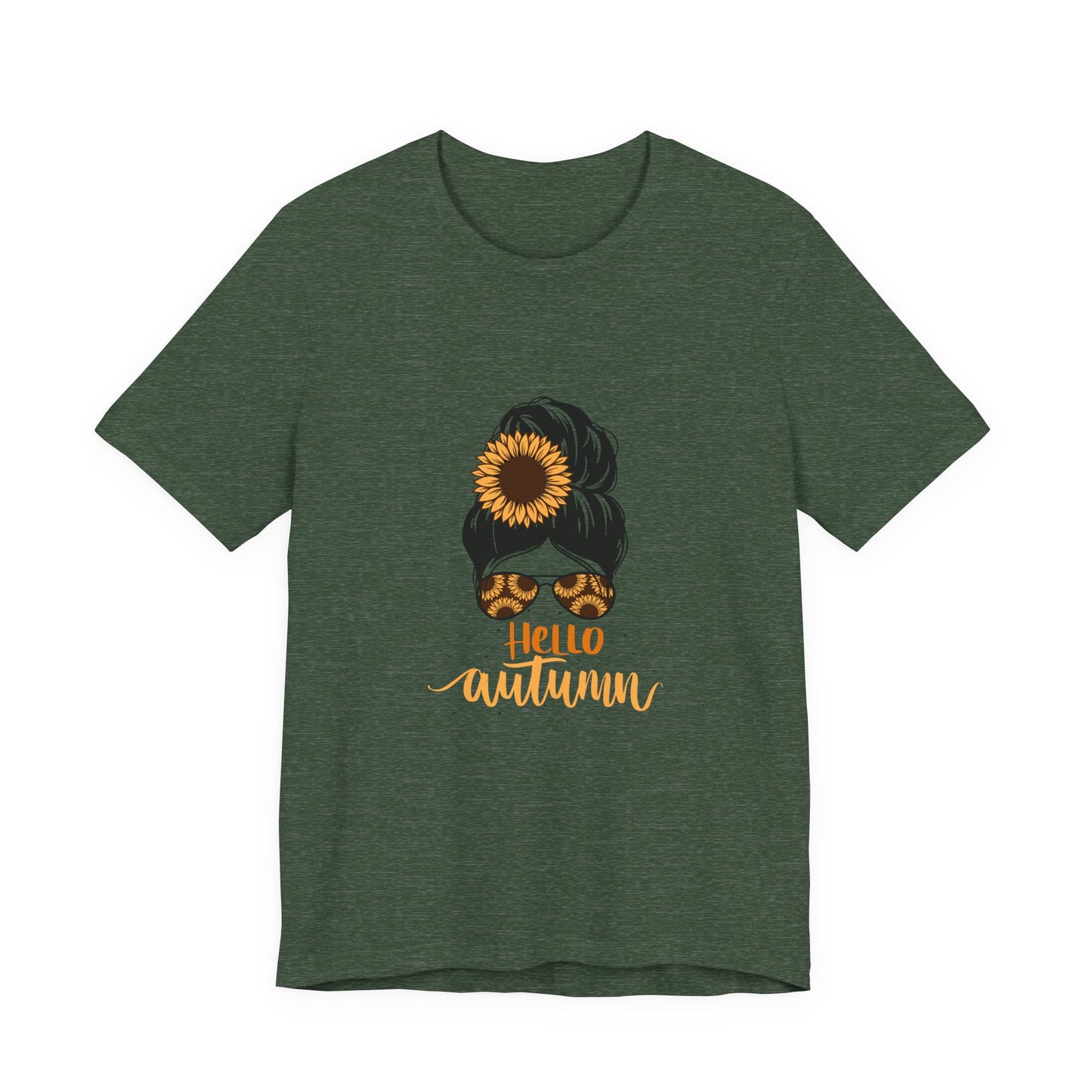 Hello Autumn Sunflower Unisex Tee, Fall Shirt, Graphic T-Shirt, Cute Autumn Apparel, Gift for Her, Seasonal Fashion