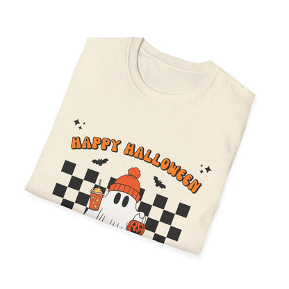 Happy Halloween Ghost T-Shirt, Unisex Softstyle Tee, Spooky Season Shirt, Fall Fashion, Halloween Gift, Cozy Casual Outfit